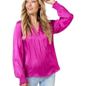 Esqualo Fuchsia Satin V-Neck Blouse - Size 4